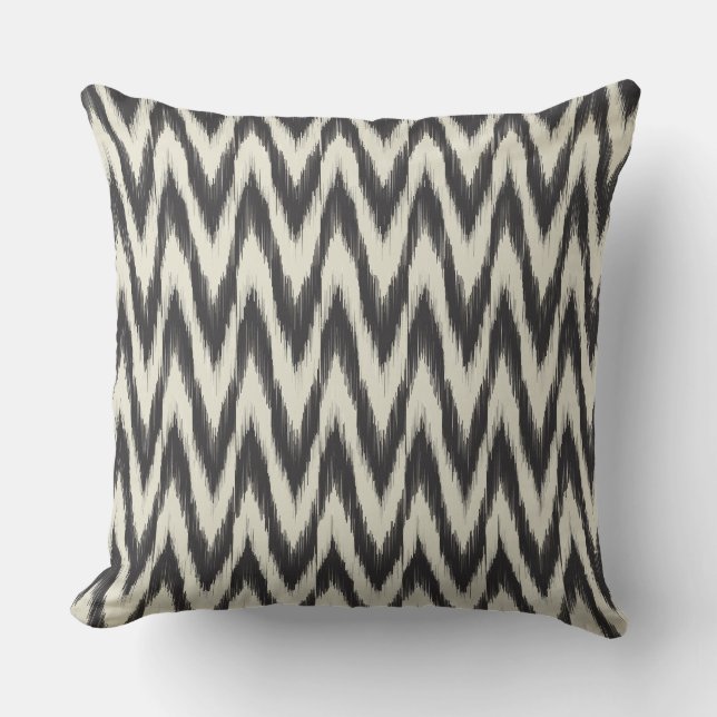 Black & Cream Ikat Waves Throw Pillow (Front)