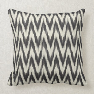 Black & Cream Ikat Waves Throw Pillow