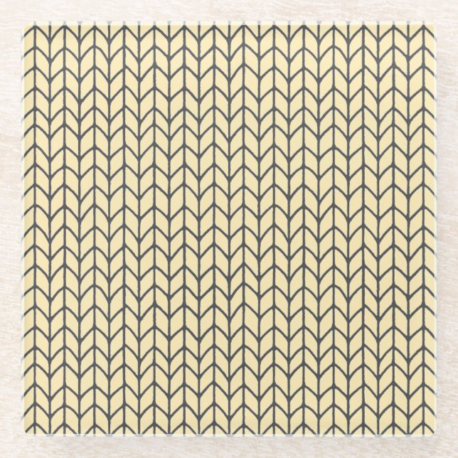 BLACK CREAM KNIT Glass Drink Coaster (Front)