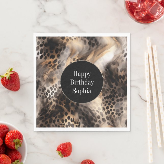 Black Cream Leopard Animal Birthday Napkin (Insitu)