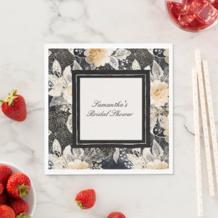 Black Cream Leopard Animal Floral Bridal Shower Napkin