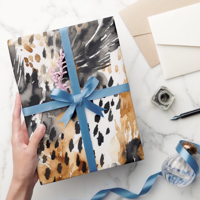 Black Cream Leopard Animal Floral Bridal Shower Wrapping Paper (Gifting)