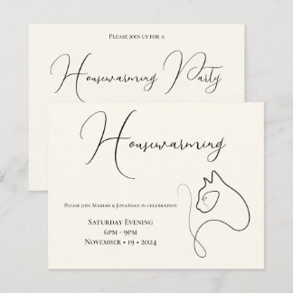 Black & Cream Minimalist Cat Lover Housewarming Invitation