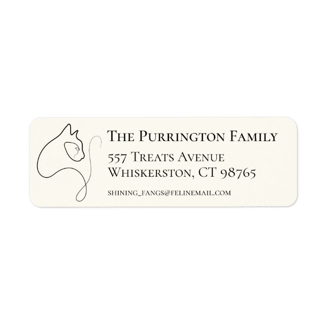 Black & Cream Minimalist Cat Return Address (Front)