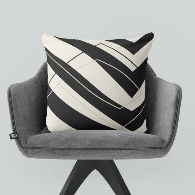 Black Cream Modern Simple Square Throw Pillow (Creator Uploaded)