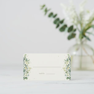 Black/Cream Snowberry + Eucalyptus Wedding Flat Place Card