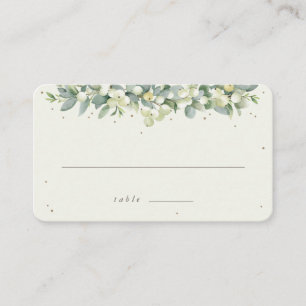 Black/Cream Snowberry + Eucalyptus Wedding Flat Place Card