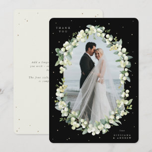 Black/Cream Snowberry+Eucalyptus Wedding Photo Thank You Card