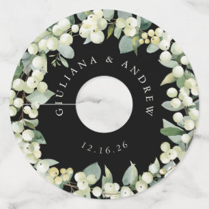 Black/Cream Snowberry & Eucalyptus Winter Wedding Wine Glass Tag