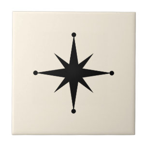 black cream Starburst Mid Century Modern Retro Tile