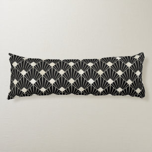 BLACK & CREAM WHITE ART DECO FAN STYLE PATTERN BODY PILLOW