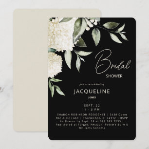  Black & Cream White Hydrangeas Bridal Shower Invitation