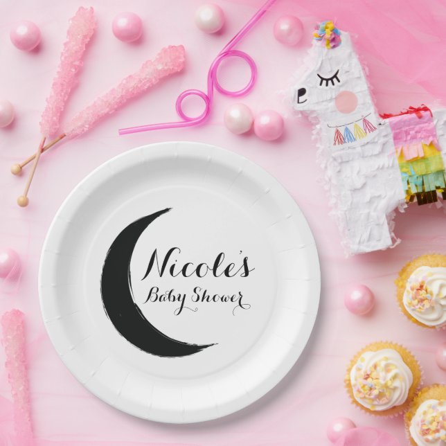 Black Crescent Dark Moon Astrology Zodiac Party  Paper Plate (Party)