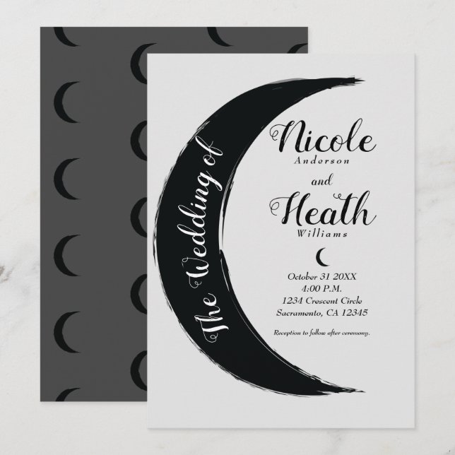 Black Crescent Dark Moon Celestial Night Wedding   Invitation (Front/Back)