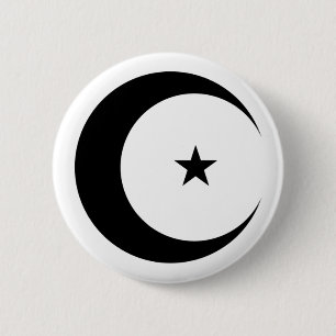Black Crescent Moon and Star for Ramadan 2 Inch Round Button