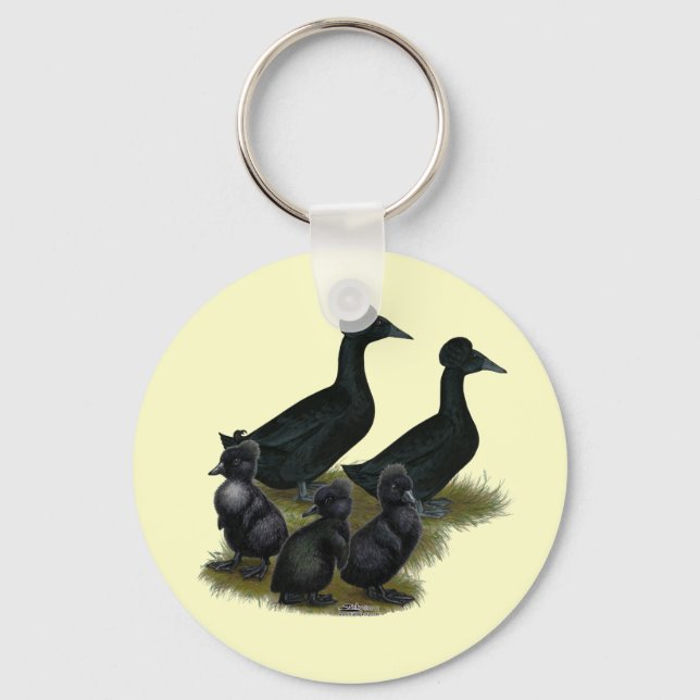 Black Crested Duck Family Keychain (Front)