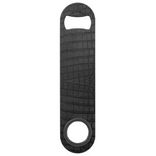 Black Crocodile Leather Print Bar Key