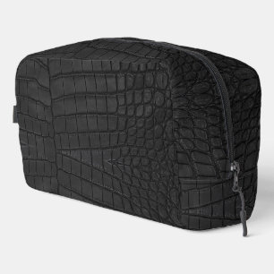 Black Crocodile Leather Print Dopp Kit