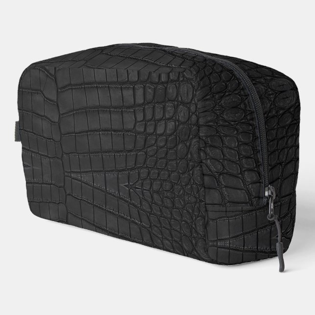 Black Crocodile Leather Print Dopp Kit (Right Corner)