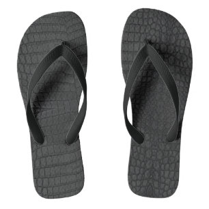 Black Crocodile Leather Print Flip Flops