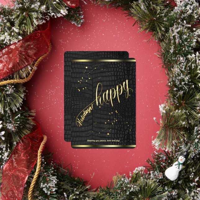 Black Crocodile Leather Print Happy Holiday Card (Insitu)