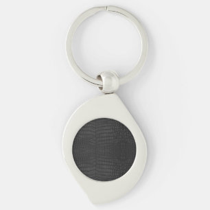 Black Crocodile Leather Print Keychain
