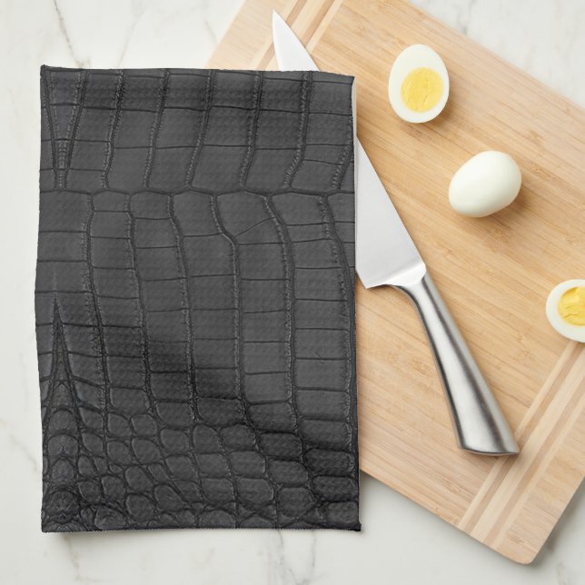 Black Crocodile Leather Print Kitchen Towel (Quarter Fold)