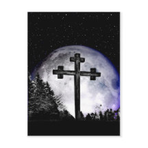 black cross and full moon