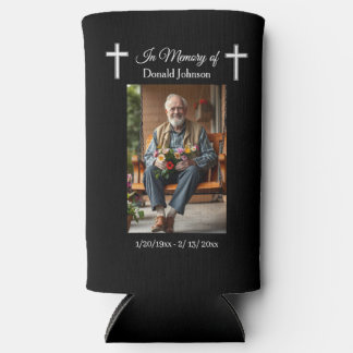 Black Cross and Poem Photo Memorial Seltzer Can Cooler