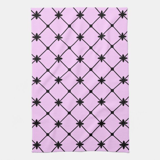 Black Cross Pattern on Pink Kitchen Towel (Vertical)