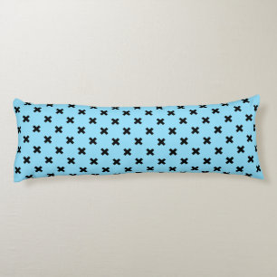 Black cross stitches on baby blue body pillow