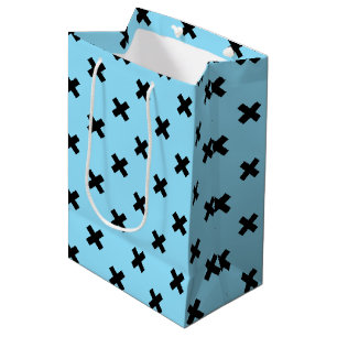 Black cross stitches on baby blue medium gift bag