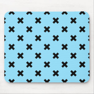 Black cross stitches on baby blue mouse pad
