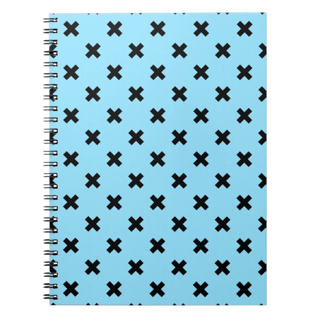 Black cross stitches on baby blue notebook (Front)