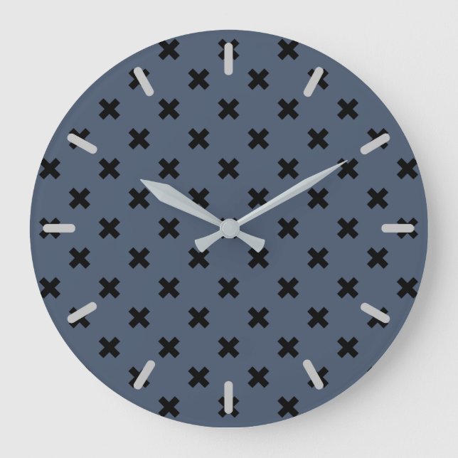 Black cross stitches on blue-grey large clock (Front)