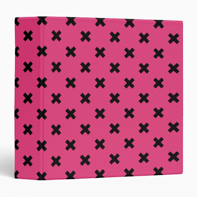 Black cross stitches on fuchsia binder (Front/Spine)