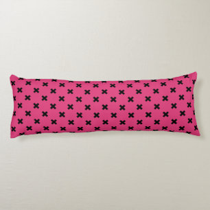 Black cross stitches on fuchsia body pillow