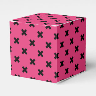 Black cross stitches on fuchsia favor box