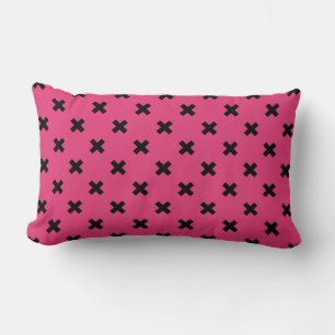 Black cross stitches on fuchsia lumbar pillow