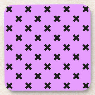 Black cross stitches on lilac coaster