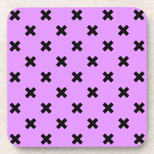 Black cross stitches on lilac coaster (Front)
