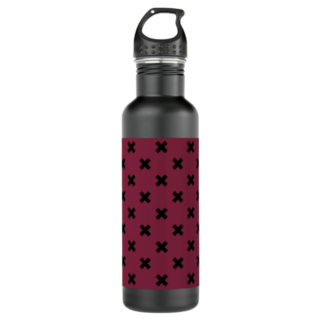 Black cross stitches on mulberry 710 ml water bottle (Front)