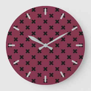 Black cross stitches on mulberry large clock