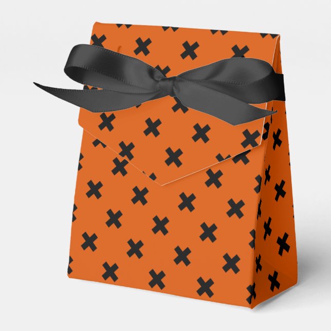 Black cross stitches on orange favor box (Front Side)