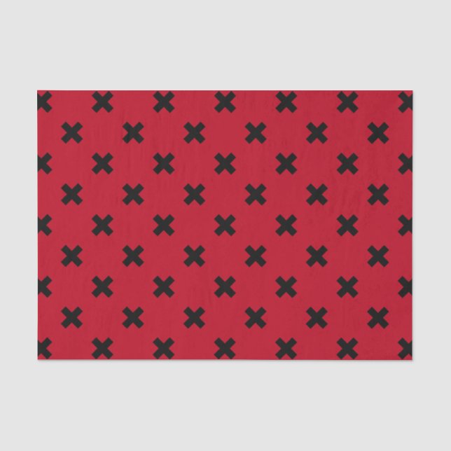Black cross stitches on red tissue paper (Front)