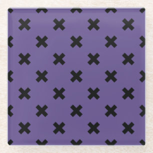 Black cross stitches on ultra violet glass coaster