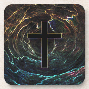 BLACK CROSS WITH BRIGHT HIGHLIGHTS COASTER
