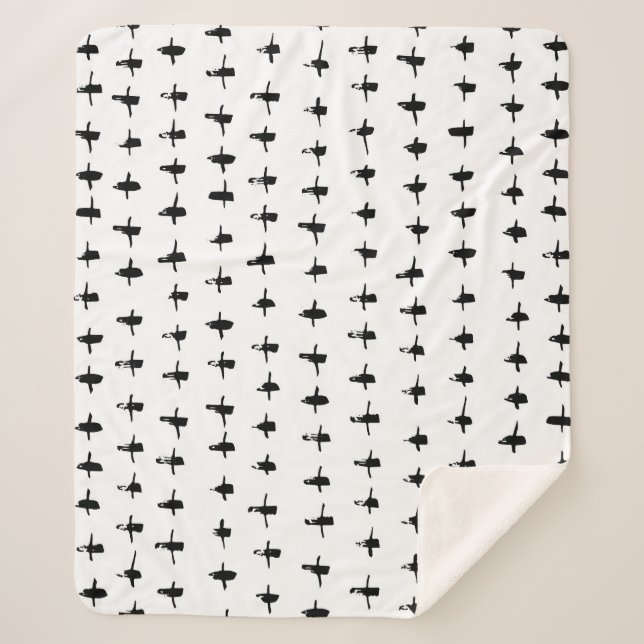 Black Crosses Hand Drawn Geometrical Sherpa Blanket (Front)