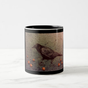 Black Crow and Berries Two-Tone Coffee Mug
