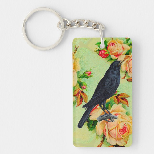 Black Crow and Rose Keychain (Front)